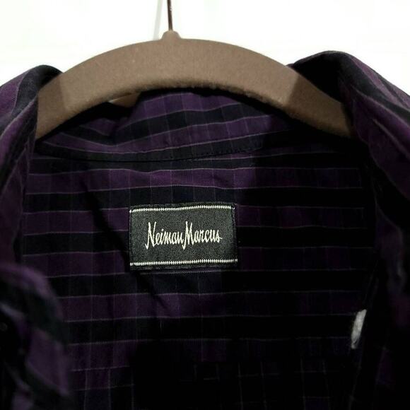 Neiman Marcus Purple Plaid Shirt Size M Checked Black Button Down Collared  - Picture 4 of 6